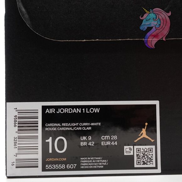 Mens Size 10 Nike Air Jordan 1 Low Cardinal Red Curry White Shoes 553558 607 New - Picture 16 of 16